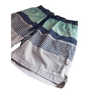 Hurley 7" Board Shorts Mens Small Compression Lined Blue Gray Striped Swim Surf